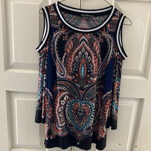 Coco Bianco Blue and Orange Graphic Cold Shoulder Tunic